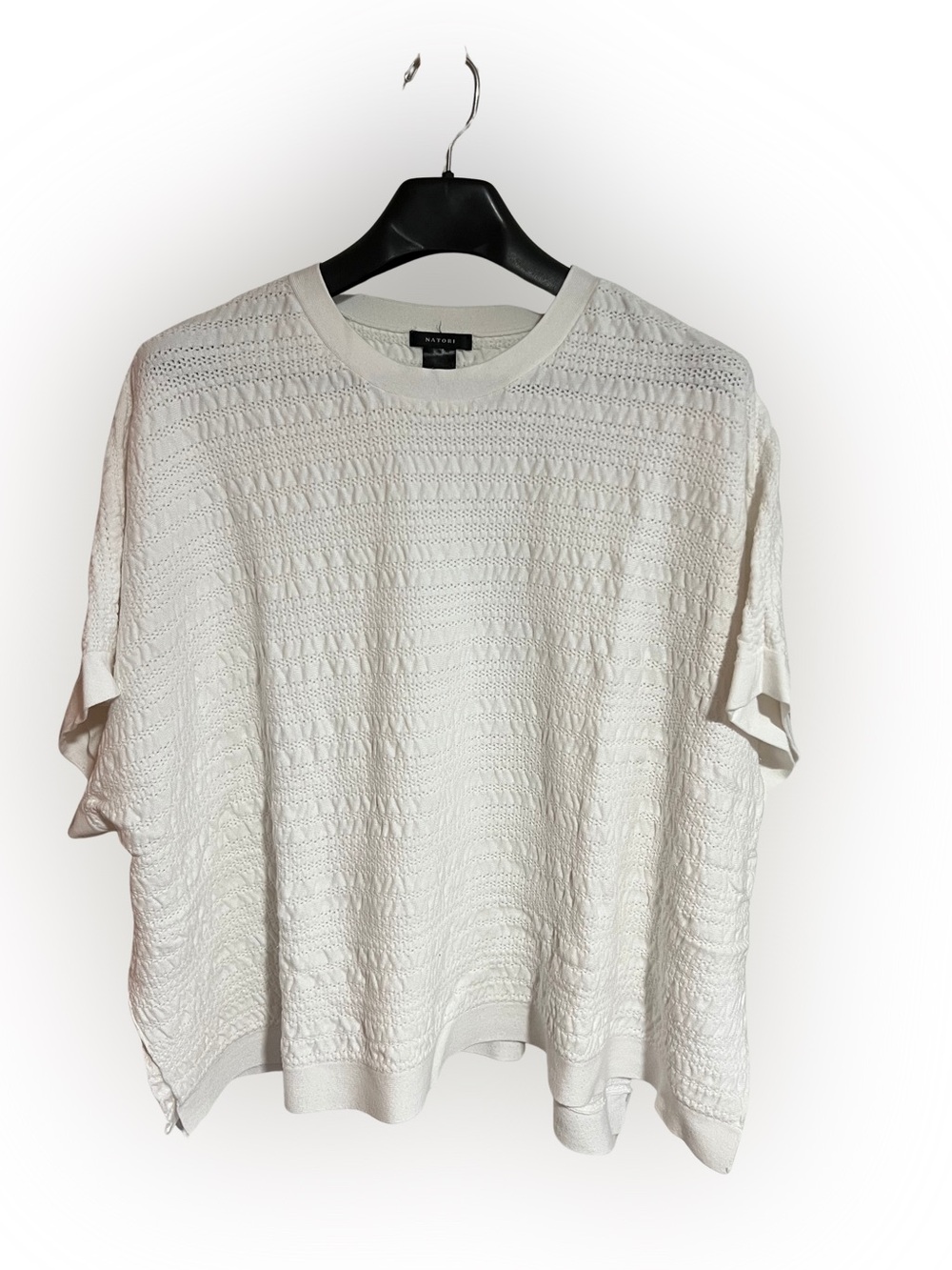 Natori White Textured Knit Short Sleeve Top L/XL Super Flattering!